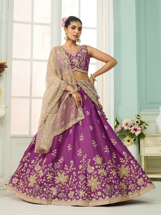 Burgundy Georgette Fabric Sequins embroidery Semi-Stitched Lehenga & Unstitched Blouse With Dupatta