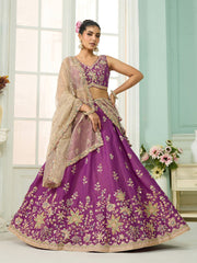 Burgundy Georgette Fabric Sequins embroidery Semi-Stitched Lehenga & Unstitched Blouse With Dupatta