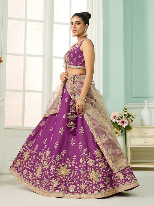 Burgundy Georgette Fabric Sequins embroidery Semi-Stitched Lehenga & Unstitched Blouse With Dupatta