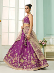 Burgundy Georgette Fabric Sequins embroidery Semi-Stitched Lehenga & Unstitched Blouse With Dupatta