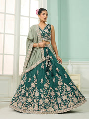 Green Silk Fabric Sequins embroidery Semi-Stitched Lehenga & Unstitched Blouse With Dupatta