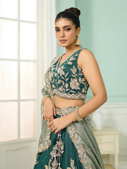 Green Silk Fabric Sequins embroidery Semi-Stitched Lehenga & Unstitched Blouse With Dupatta