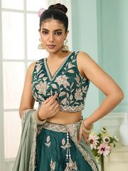 Green Silk Fabric Sequins embroidery Semi-Stitched Lehenga & Unstitched Blouse With Dupatta