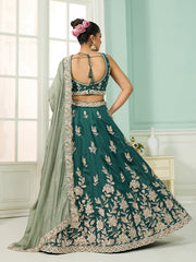 Green Silk Fabric Sequins embroidery Semi-Stitched Lehenga & Unstitched Blouse With Dupatta