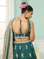 Green Silk Fabric Sequins embroidery Semi-Stitched Lehenga & Unstitched Blouse With Dupatta