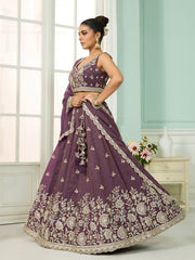 Purple Tissue Fabric Sequins embroidery Semi-Stitched Lehenga & Unstitched Blouse With Dupatta