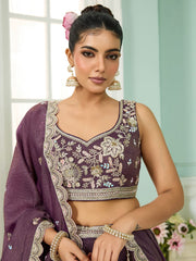 Purple Tissue Fabric Sequins embroidery Semi-Stitched Lehenga & Unstitched Blouse With Dupatta