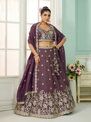 Purple Tissue Fabric Sequins embroidery Semi-Stitched Lehenga & Unstitched Blouse With Dupatta