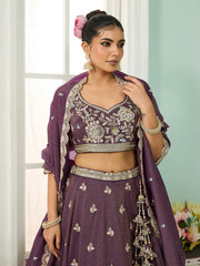 Purple Tissue Fabric Sequins embroidery Semi-Stitched Lehenga & Unstitched Blouse With Dupatta