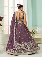Purple Tissue Fabric Sequins embroidery Semi-Stitched Lehenga & Unstitched Blouse With Dupatta