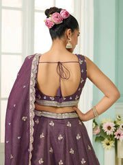 Purple Tissue Fabric Sequins embroidery Semi-Stitched Lehenga & Unstitched Blouse With Dupatta
