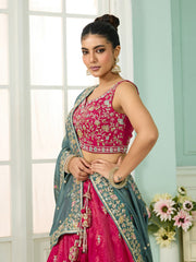 Pink Silk Fabric Sequins embroidery Semi-Stitched Lehenga & Unstitched Blouse With Dupatta
