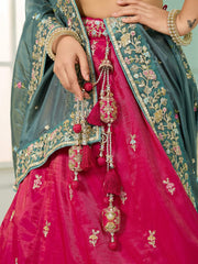 Pink Silk Fabric Sequins embroidery Semi-Stitched Lehenga & Unstitched Blouse With Dupatta