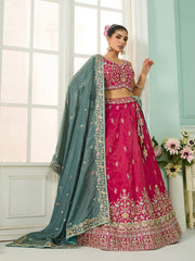 Pink Silk Fabric Sequins embroidery Semi-Stitched Lehenga & Unstitched Blouse With Dupatta