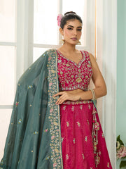 Pink Silk Fabric Sequins embroidery Semi-Stitched Lehenga & Unstitched Blouse With Dupatta