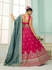 Pink Silk Fabric Sequins embroidery Semi-Stitched Lehenga & Unstitched Blouse With Dupatta