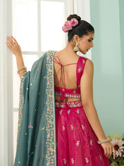 Pink Silk Fabric Sequins embroidery Semi-Stitched Lehenga & Unstitched Blouse With Dupatta