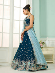 Teal Georgette Fabric Sequins embroidery Semi-Stitched Lehenga & Unstitched Blouse With Dupatta