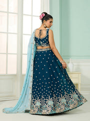 Teal Georgette Fabric Sequins embroidery Semi-Stitched Lehenga & Unstitched Blouse With Dupatta