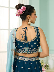Teal Georgette Fabric Sequins embroidery Semi-Stitched Lehenga & Unstitched Blouse With Dupatta