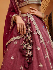 Rosegold Tissue Fabric Sequins embroidery Semi-Stitched Lehenga & Unstitched Blouse With Dupatta