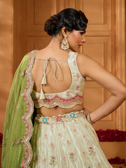 Limegreen Tissue Fabric Sequins embroidery Semi-Stitched Lehenga & Unstitched Blouse With Dupatta