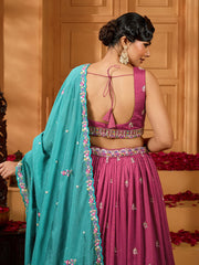 Rosegold Silk Fabric Sequins embroidery Semi-Stitched Lehenga & Unstitched Blouse With Dupatta