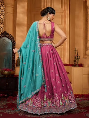Rosegold Silk Fabric Sequins embroidery Semi-Stitched Lehenga & Unstitched Blouse With Dupatta