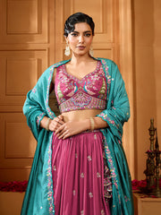 Rosegold Silk Fabric Sequins embroidery Semi-Stitched Lehenga & Unstitched Blouse With Dupatta