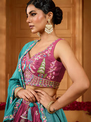Rosegold Silk Fabric Sequins embroidery Semi-Stitched Lehenga & Unstitched Blouse With Dupatta