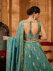Green Tissue Fabric Sequins embroidery Semi-Stitched Lehenga & Unstitched Blouse With Dupatta