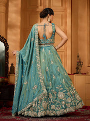 Green Tissue Fabric Sequins embroidery Semi-Stitched Lehenga & Unstitched Blouse With Dupatta