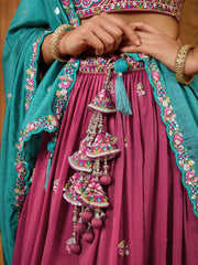 Rosegold Silk Fabric Sequins embroidery Semi-Stitched Lehenga & Unstitched Blouse With Dupatta