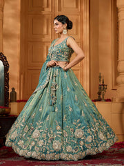 Green Tissue Fabric Sequins embroidery Semi-Stitched Lehenga & Unstitched Blouse With Dupatta