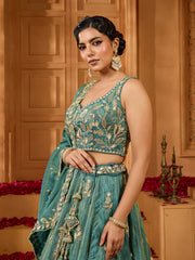 Green Tissue Fabric Sequins embroidery Semi-Stitched Lehenga & Unstitched Blouse With Dupatta