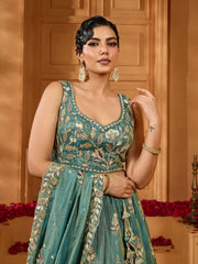 Green Tissue Fabric Sequins embroidery Semi-Stitched Lehenga & Unstitched Blouse With Dupatta