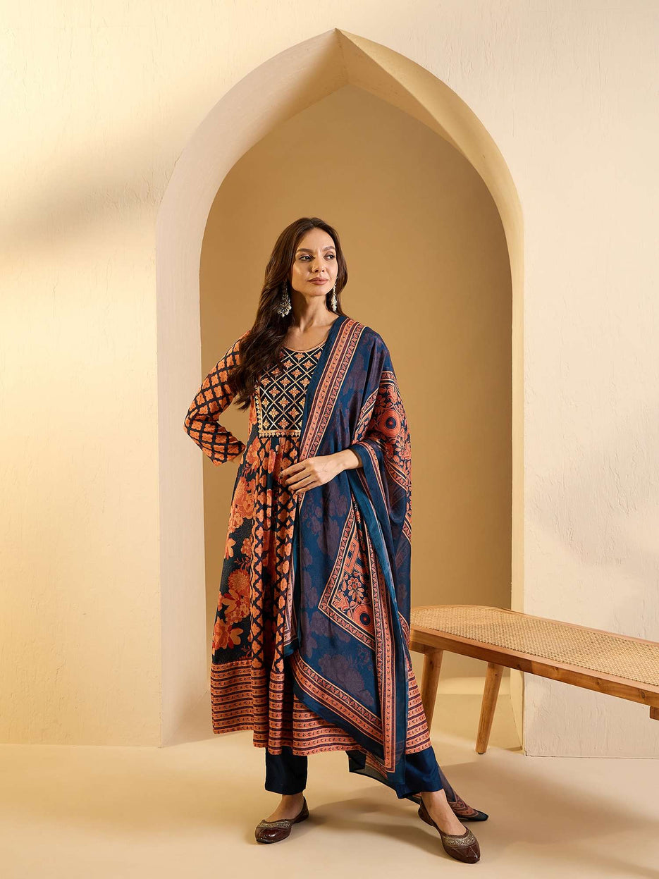 Women Panelled Kurta With Trousers & Dupatta