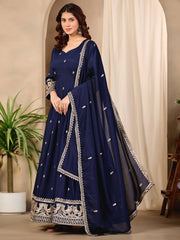 Blue Art Silk Anarkali Suit with Embroidered and Sequins Work for Ceremonial