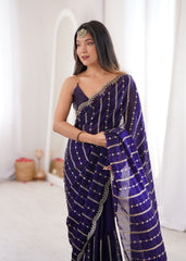 Violet Fendi Satin Sequence Embroidery Saree