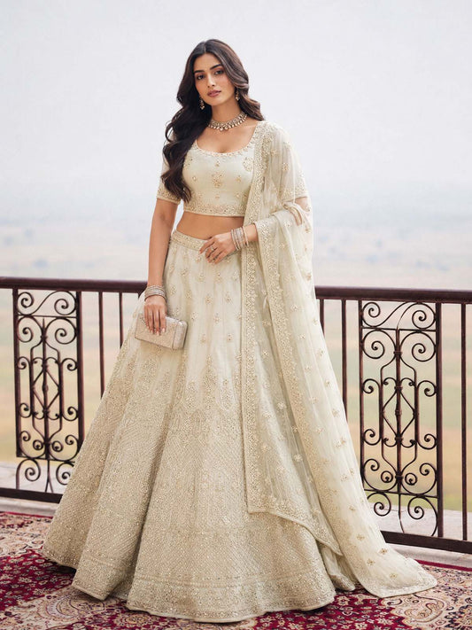 Cream Embroidered Stylist Wedding Lehenga Choli