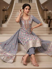Grey Embroidered Salwar Suit
