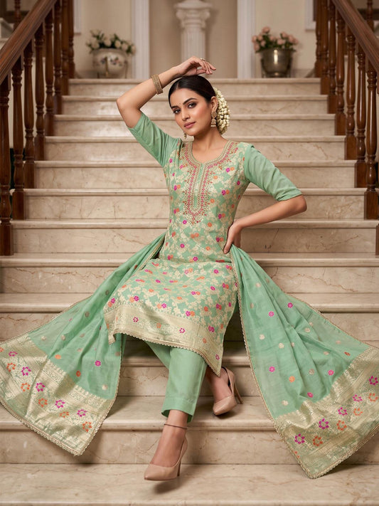 Green Embroidered Salwar Suit
