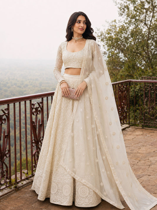 Off White Embroidered Stylist Wedding Lehenga Choli
