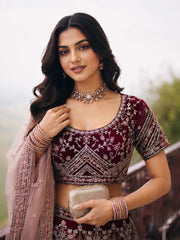 Wine Embroidered Stylist Wedding Lehenga Choli