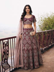 Wine Embroidered Stylist Wedding Lehenga Choli