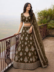 Olive Embroidered Stylist Wedding Lehenga Choli