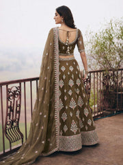 Olive Embroidered Stylist Wedding Lehenga Choli