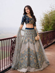 Silver Blue Embroidered Stylist Wedding Lehenga Choli