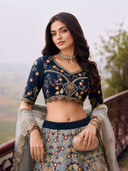 Silver Blue Embroidered Stylist Wedding Lehenga Choli