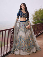 Silver Blue Embroidered Stylist Wedding Lehenga Choli